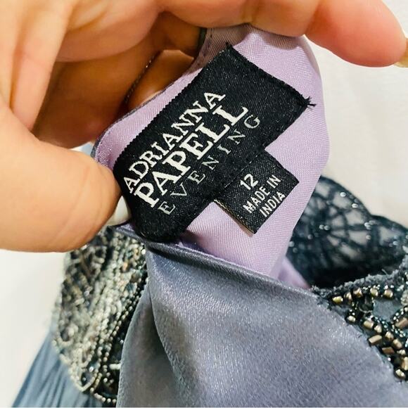 Adrianna Papell Beaded Empire Waist Evening Dress Steel Blue Sz 12 NWT Formal - Picture 9 of 15